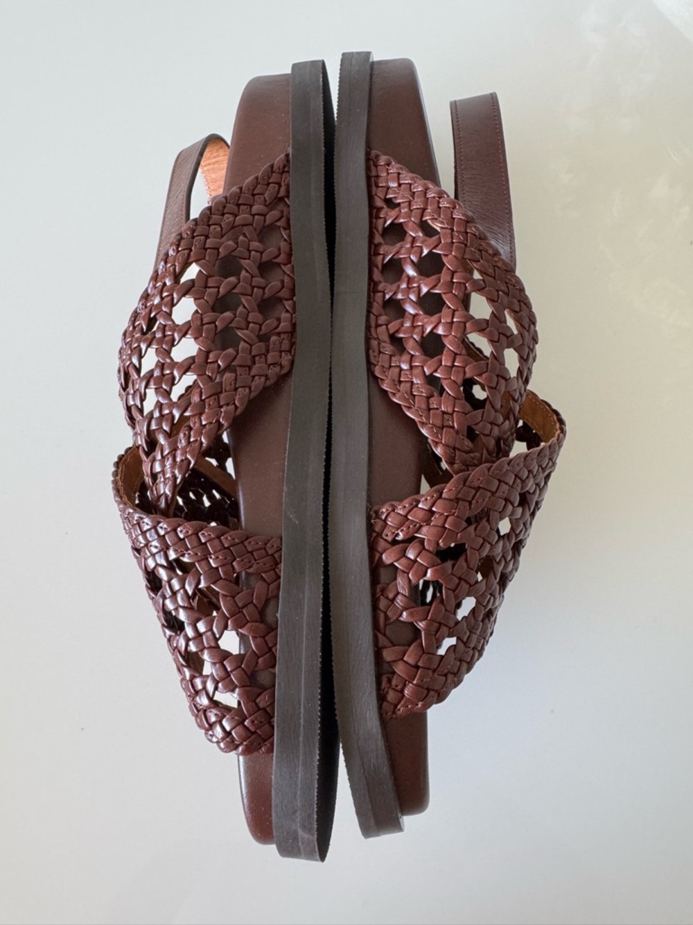 Sezane Tilda Low Sandals Size 9 Brown Smooth Woven Leather Flats Buckle Shoes - Picture 6 of 7